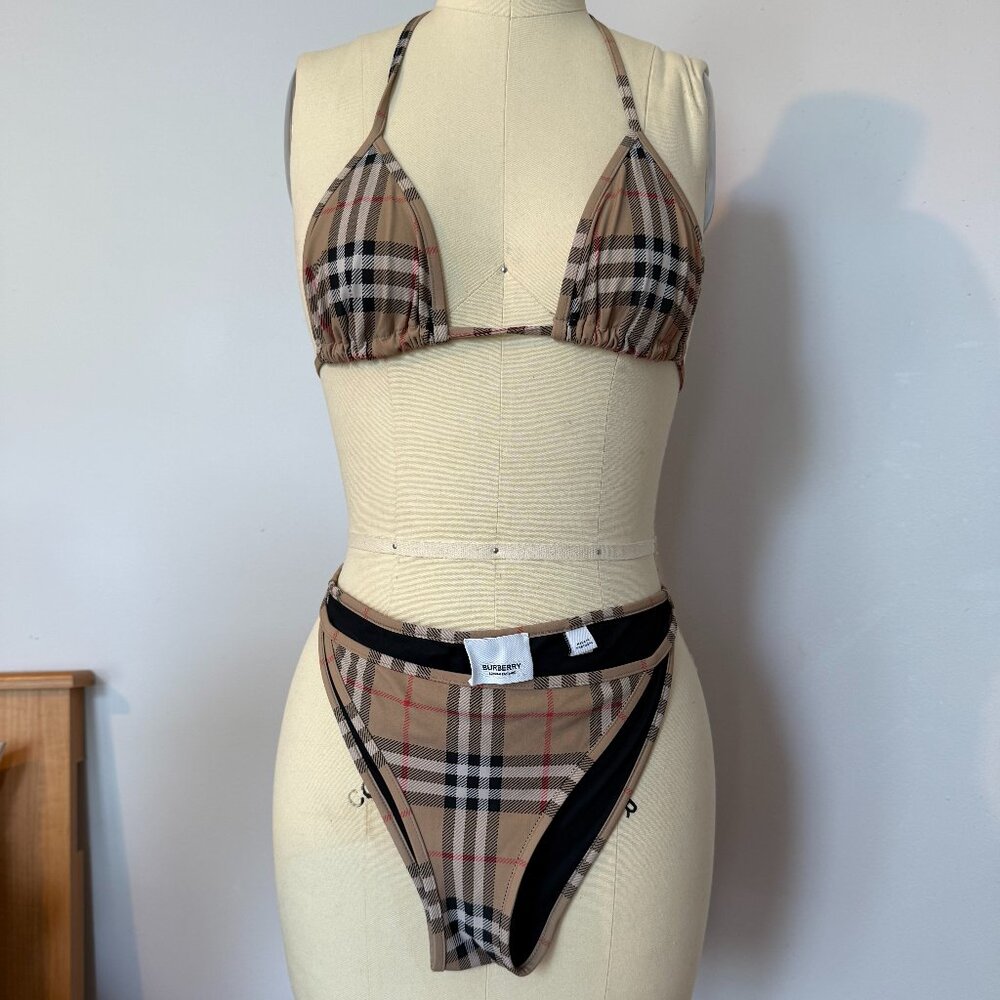 Burberry Classic Check Beige Two Piece Bikini Set Size XS  *Condition: Fair